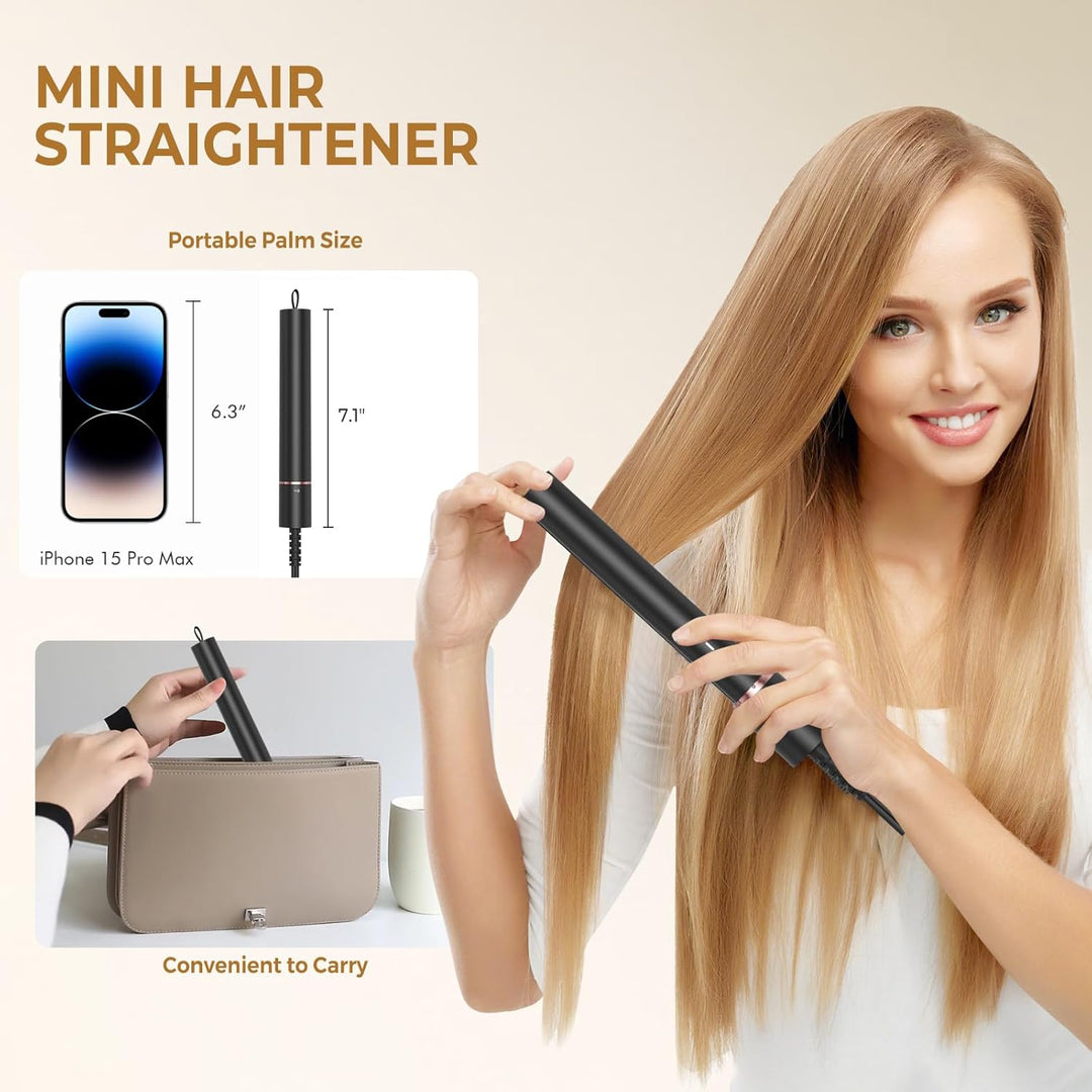 Mini Glätteisen, 2 in 1 Kleins Glätteisen für Reise & Kurzhaar | Kompakter Haarglätter mit Keramik-P