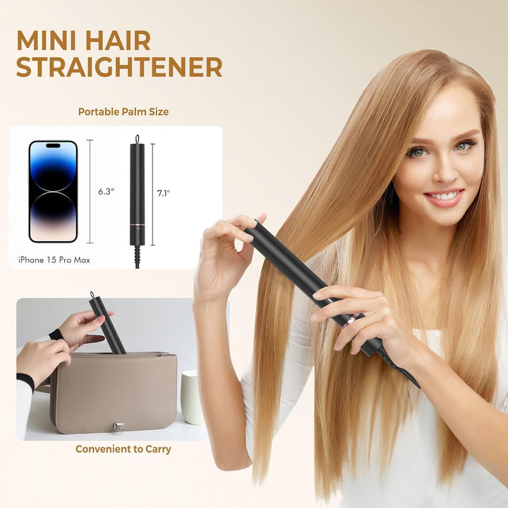 Mini Glätteisen, 2 in 1 Kleins Glätteisen für Reise & Kurzhaar | Kompakter Haarglätter mit Keramik-P