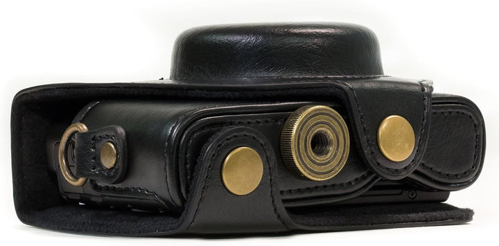 MegaGear MG599 Ever Ready Leder Kameratasche mit Trageriemen für Sony Cyber-Shot DSC-WX500 schwarz,