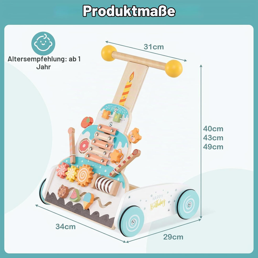 DREAMADE Lauflernhilfe aus Holz, Montessori Laufwagen mit einstellbarer Höhe und leichtgängigen Räde