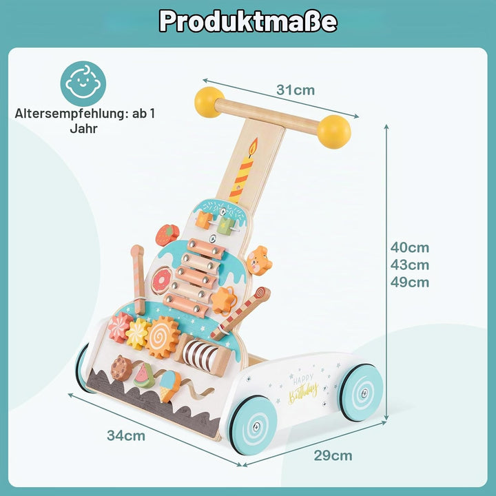 DREAMADE Lauflernhilfe aus Holz, Montessori Laufwagen mit einstellbarer Höhe und leichtgängigen Räde