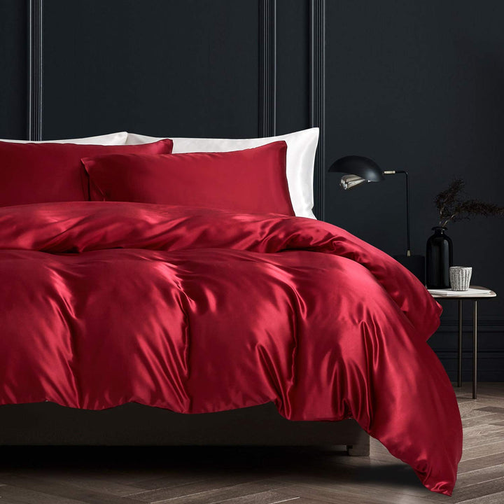 Boqingzhu Satin Bettwäsche 135x200cm 4teilig Rot Weinrot Glanzsatin Seide Bettwäsche Set Glatt Glänz