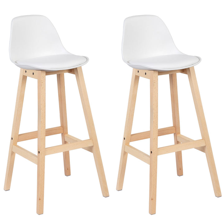 WOLTU Barhocker 2er Set, mit Lehne, aus PU Holz, Weiss | Barstuhl mit Fussstütze, Design Stuhl, Küch