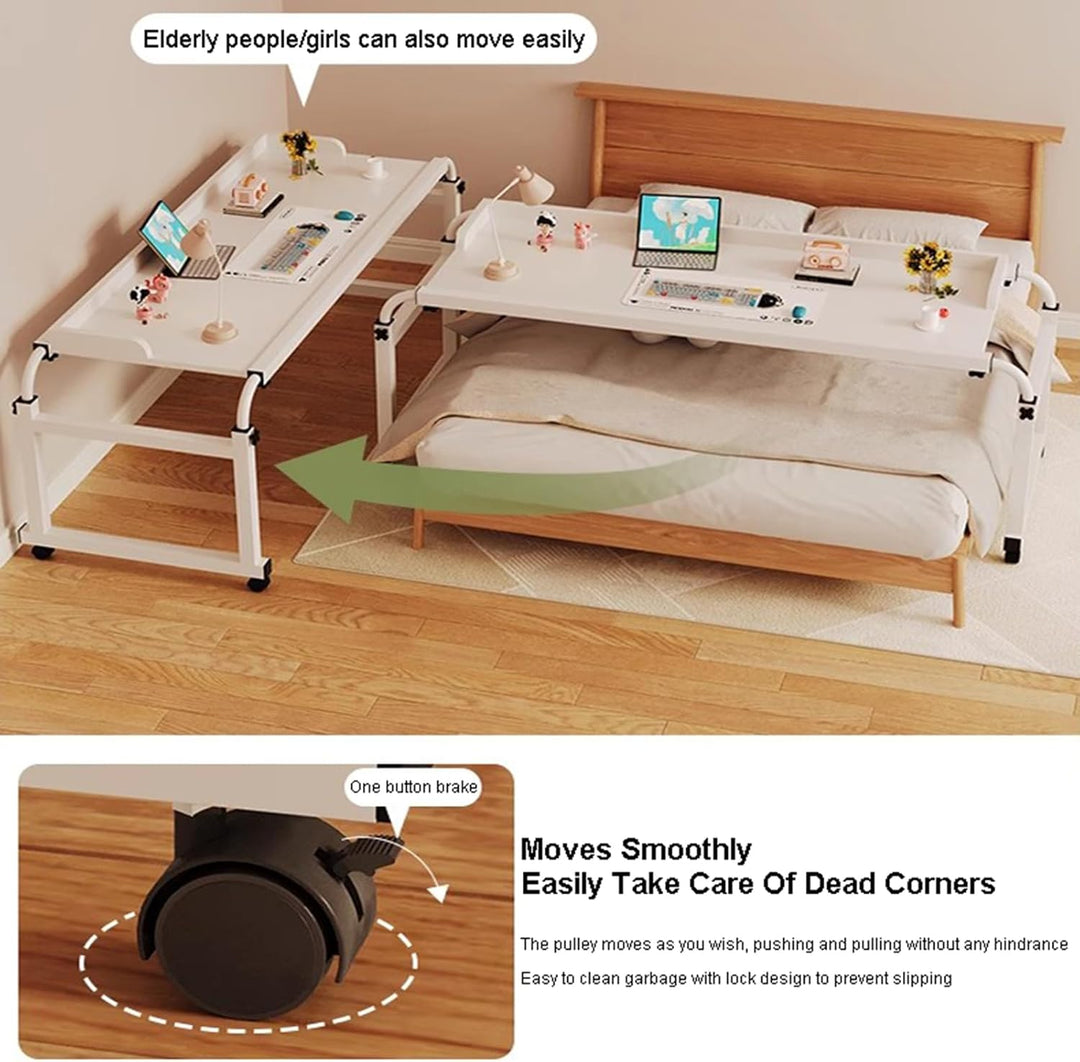 GXQFC Über-Betttisch auf 4 Rollen, Mobiler Schreibtisch Pflegetisch Höhenverstellbar 65-95CM/Breiten