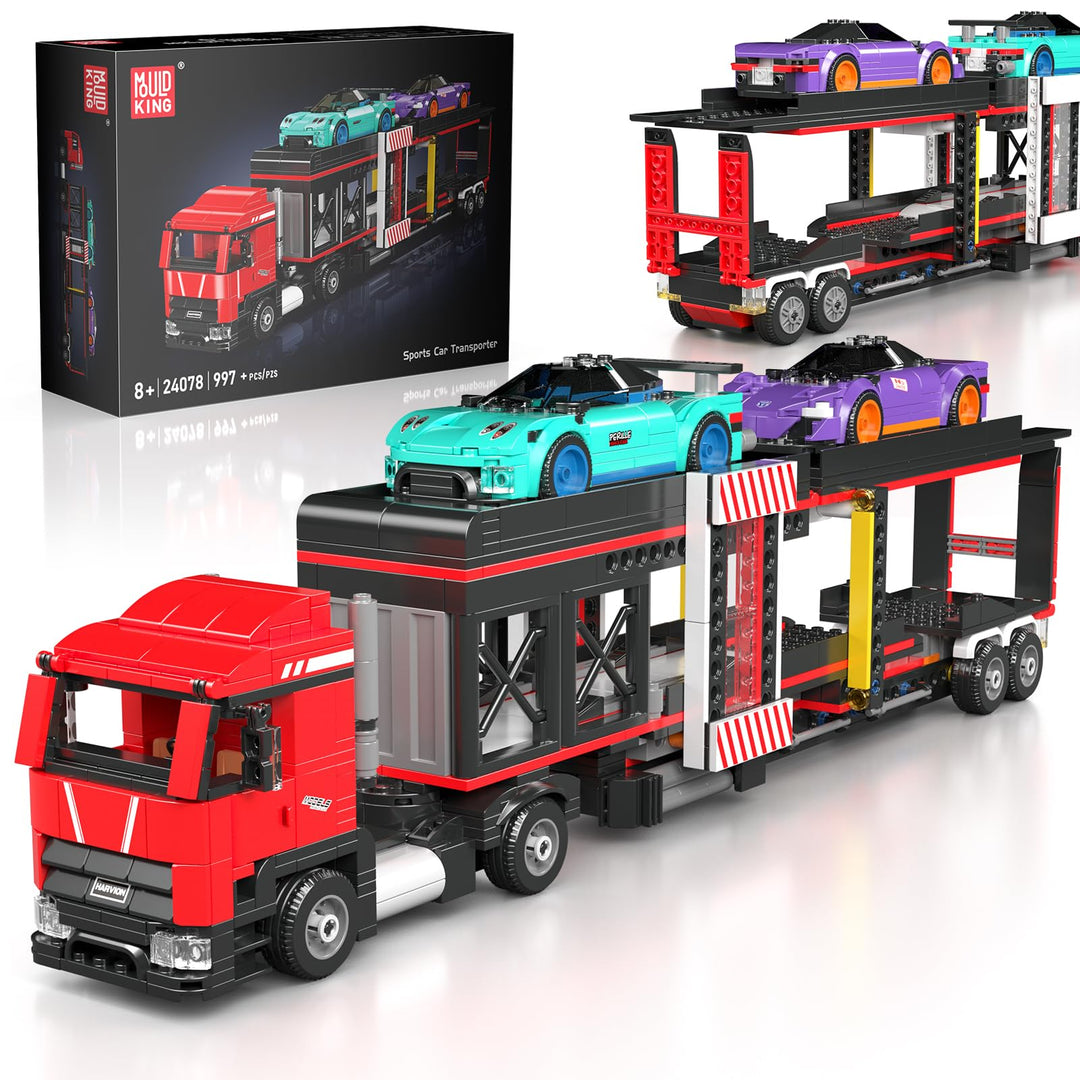 Mould King Sportwagen-Transporter Bausatz, Auto-Transporter LKW Modell für Kinder ab 8 Jahren, 24078