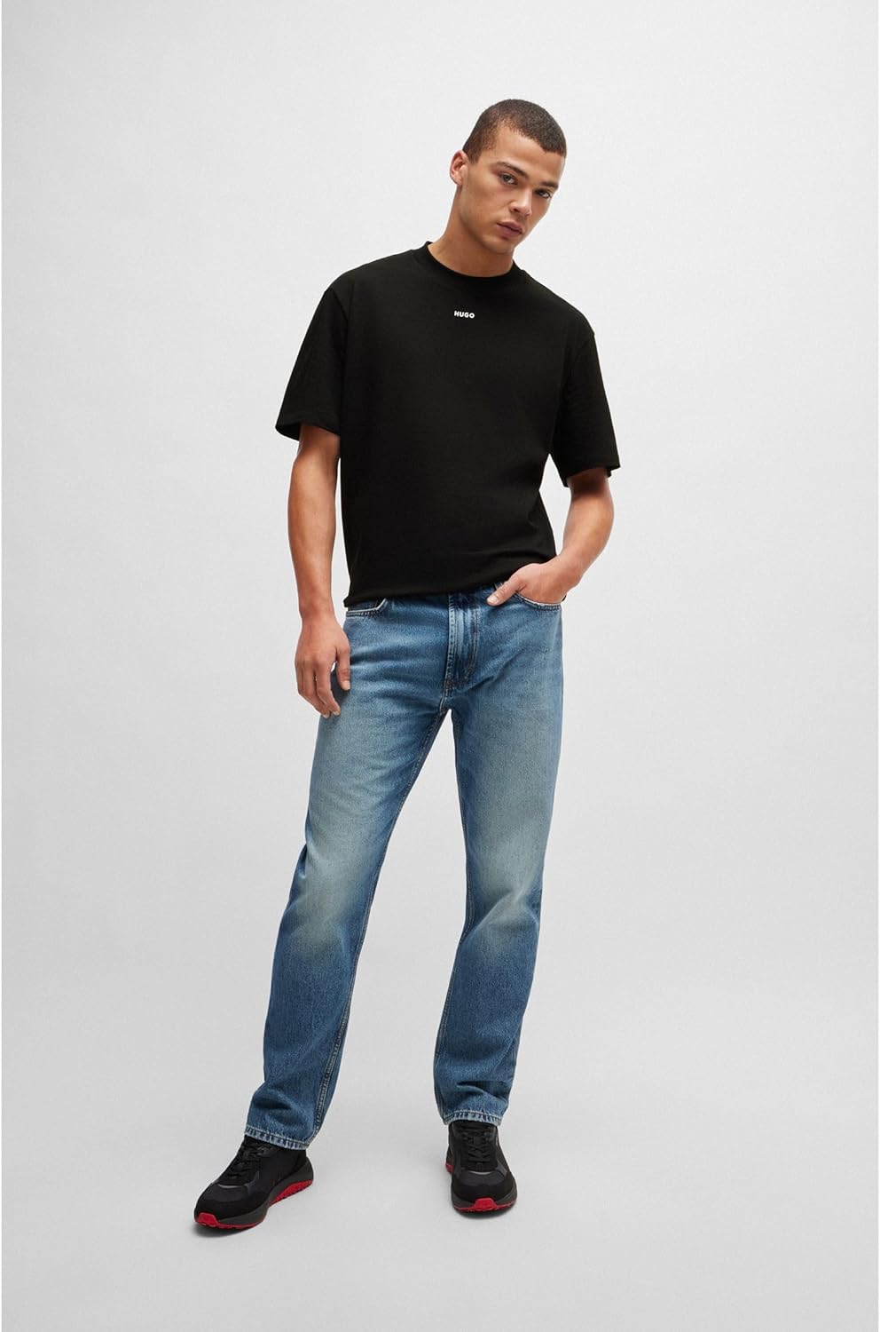 HUGO Herren Dapolino Relaxed-Fit T-Shirt aus Baumwoll-Jersey mit Logo-Print XS Black1, XS Black1