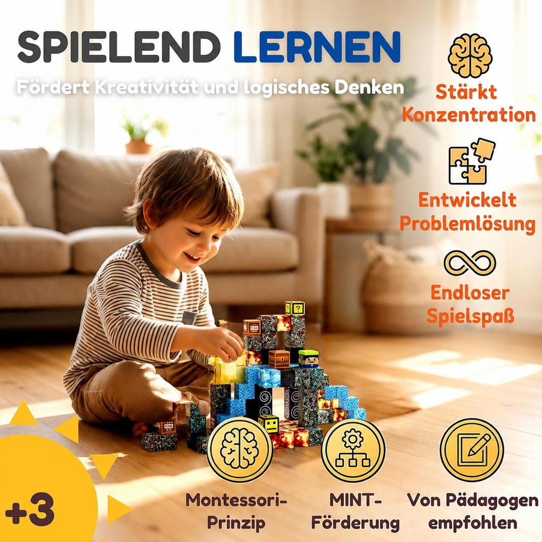 Mangetische Bausteine 100 Teile - Stem Spielzeug Magnetsteine ab 3 Jahre, Magnetwürfel inkl. Beutel