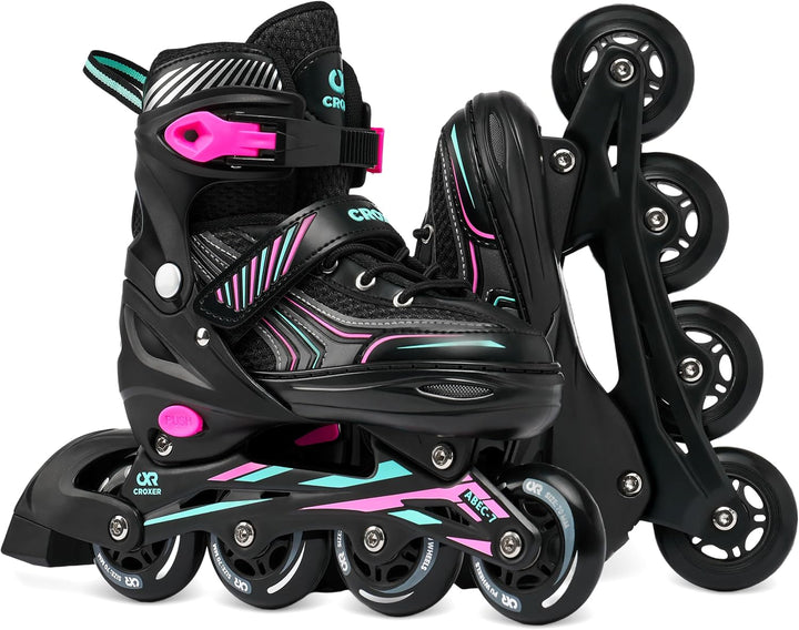 Croxer 3in1 Inline Skates Inliner Triskates Rollschuhe Optima Black/Mint verstellbar 31-34 (18,5cm-2