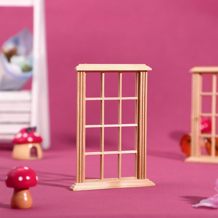 Cabilock 8 Stück Puppenhaus Fensterrahmen aus Holz, 12-Raster Miniatur Fenster 1:12 Modellbau Zubehö