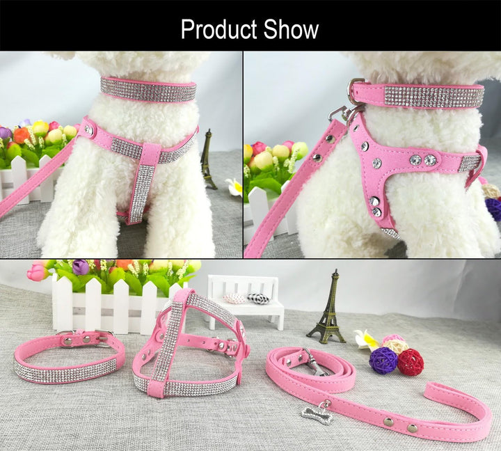 Hundehalsband & Geschirr & Leinen Sets Mode Komfortable Hundehalsband Diamante mit Geschirr & Leinen