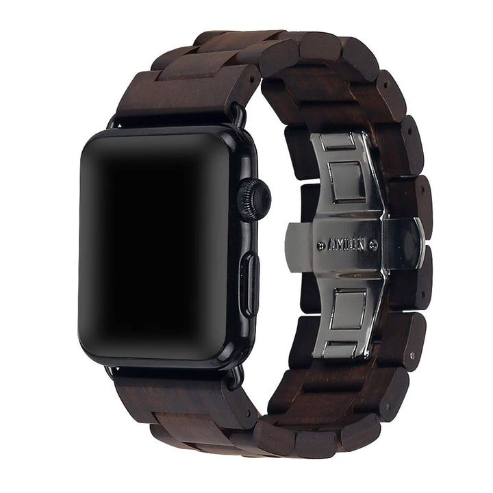 AIYIBEN Uhrenarmband aus Holz 42mm/44mm/45mm/49mm mit Schmetterlingsschnalle aus Edelstahl, kompatib