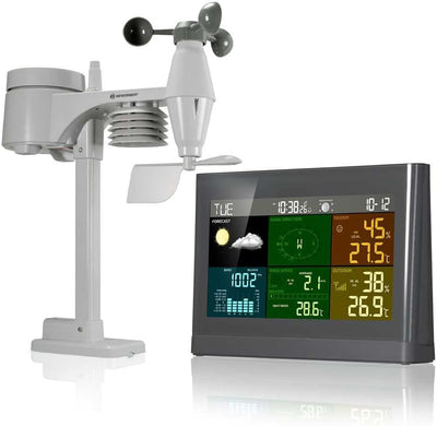 Bresser Wetterstation Funk mit Aussensensor Wetter Center mit 5-in-1 Aussensensor (Temperatur, Luftd