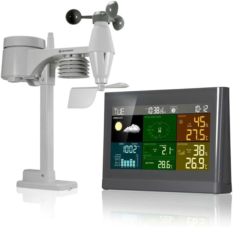 Bresser Wetterstation Funk mit Aussensensor Wetter Center mit 5-in-1 Aussensensor (Temperatur, Luftd