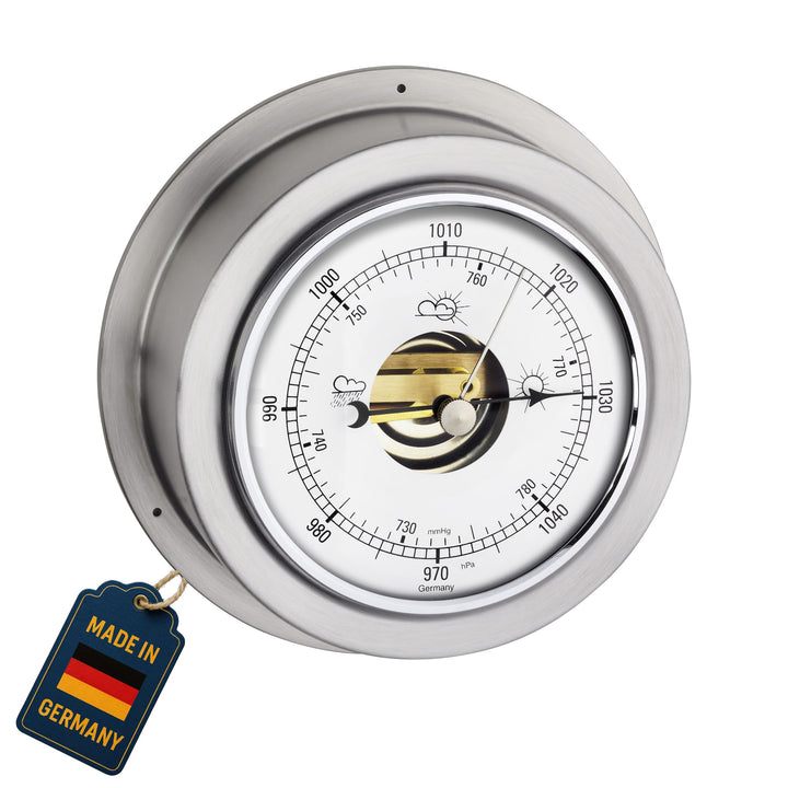 TFA Dostmann Maritim Analoges Barometer, 29.4024.54.B, zur Wettervorhersage, Silber, (L) 140 x (B) 5