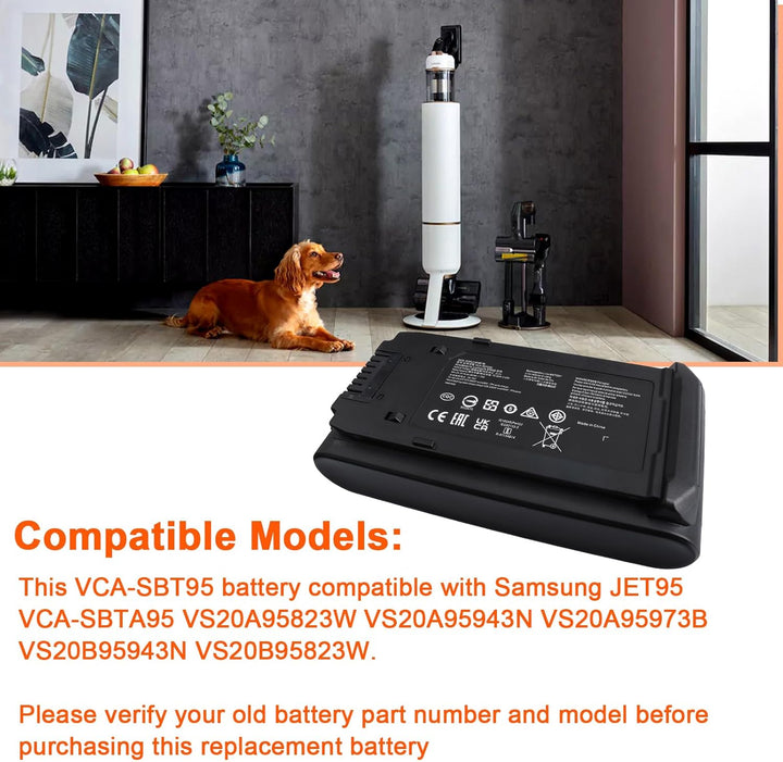 JIMACRO VCA-SBT95 Staubsauger Akku Kompatibel mit JET95 Batterie VCA-SBTA95 VS20A95823W VS20A95943N