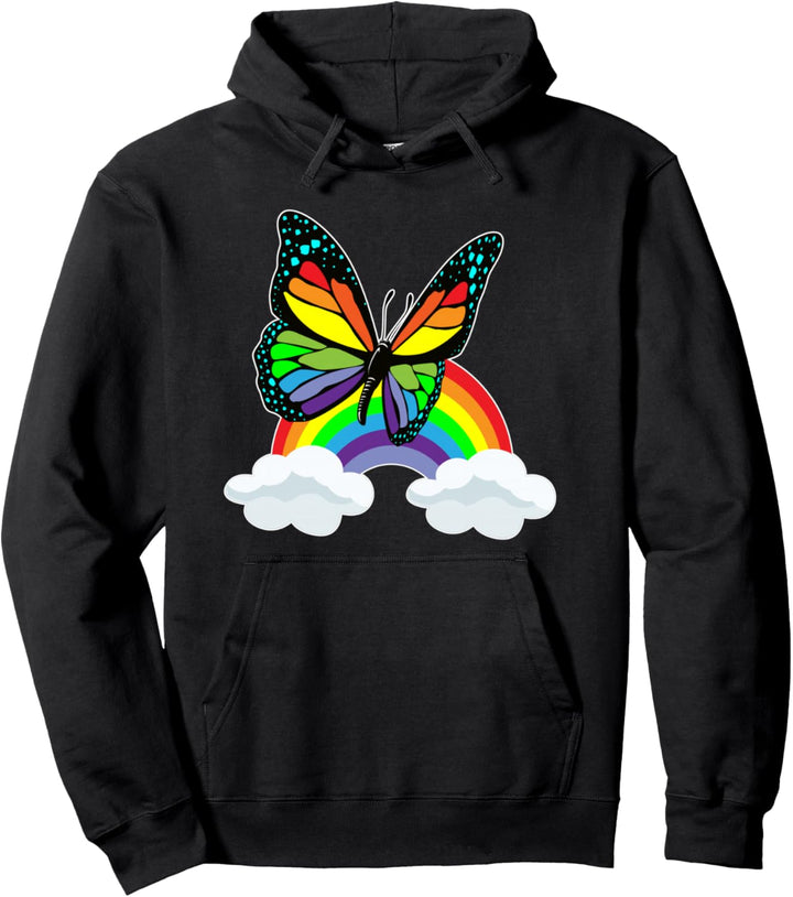 Schmetterling Regenbogen Wolken Pullover Hoodie