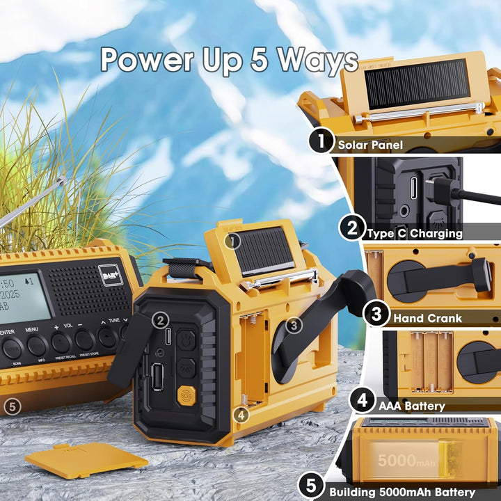 Tragbares Radio DAB+/DAB/FM mit 5000mAh Batterie Kurbelradio mit Preset-Funktion Akku Digitalradio m