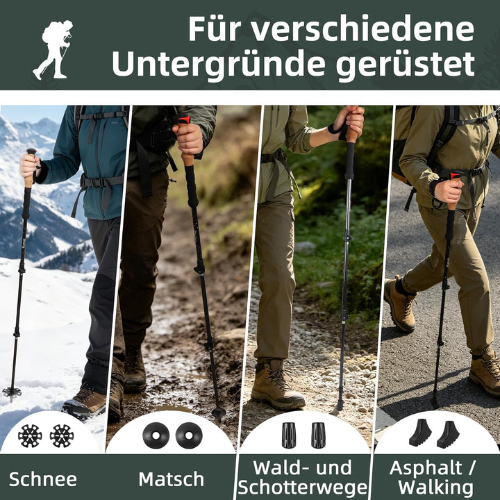 Teleskop-Wanderstöcke Carbon 2er Set, 200 g pro Stock, 62–135 cm verstellbar, leicht & stabil, Korkg