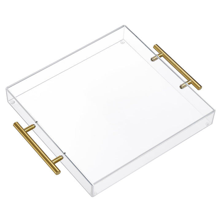 30.5x30.5 cm, transparentes Acryl-Serviertablett mit goldenen Griffen, stabiles, grosses Fassungsver