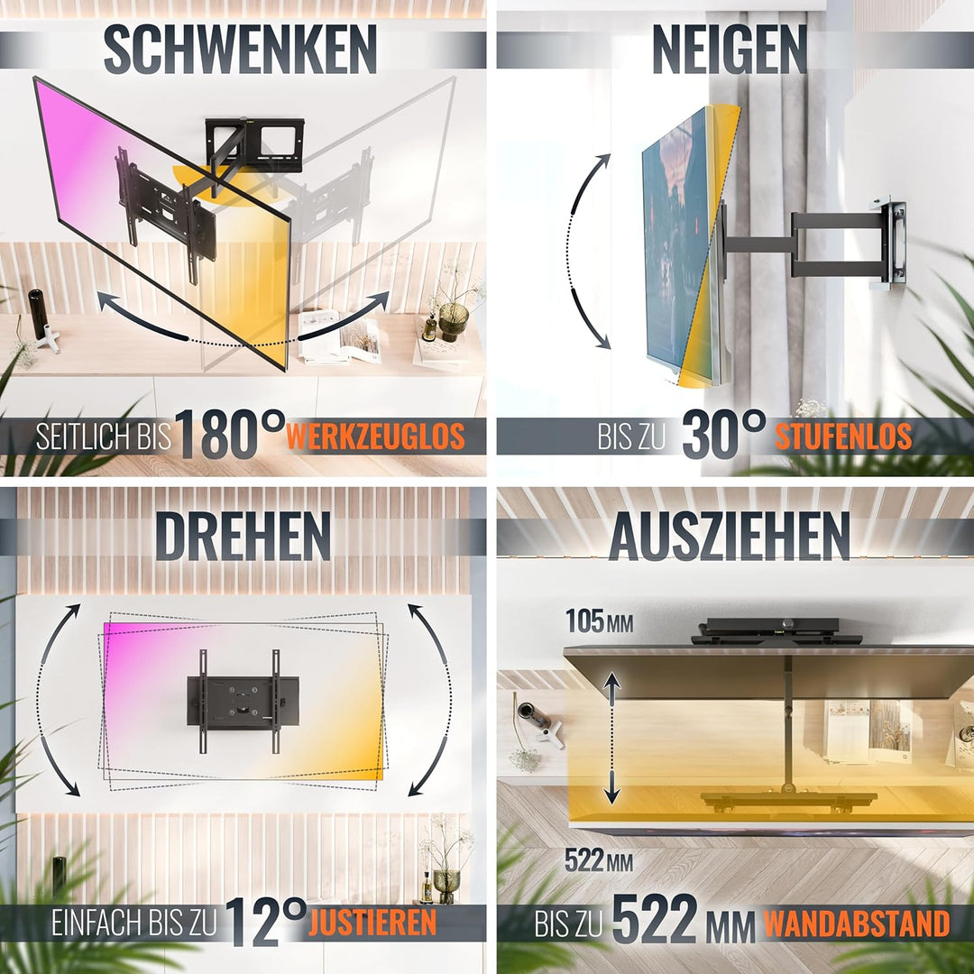 RICOO TV Wandhalterung Schwenkbar Neigbar, (R23-S) Universale TV-Halterung für 31-65 Zoll (bis zu 95