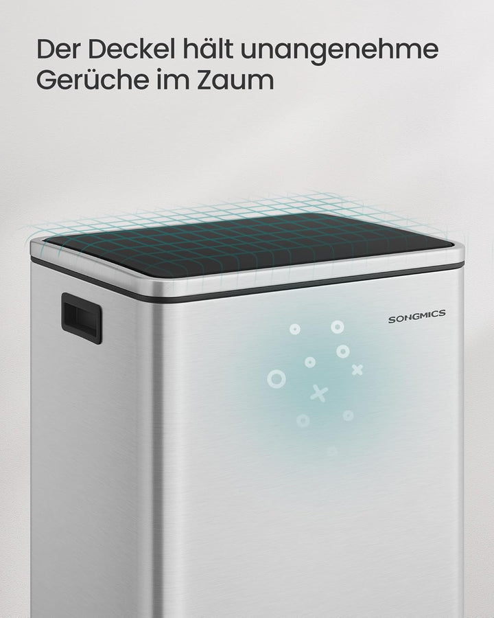 SONGMICS Mülleimer 50 L, 15 Müllsäcke, Edelstahl, herausnehmbarer Inneneimer aus Kunststoff, mit Dec