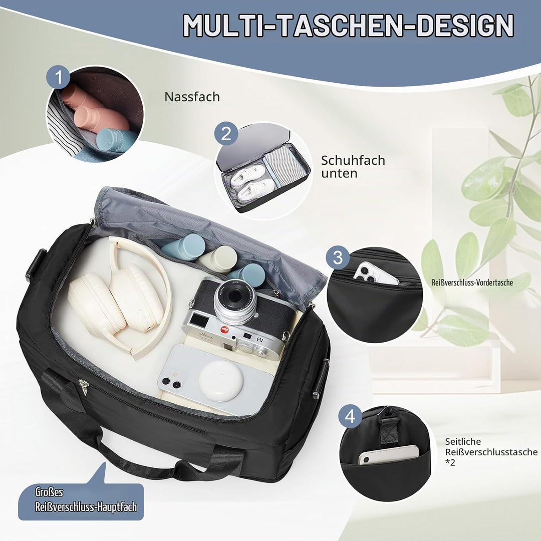 SEAFEW Reisetasche 24L, 40x30x20 Ryanair Handgepäck Tasche für Flugzeug Weekender Sporttasche Damen