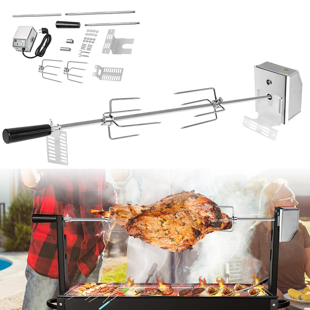 YUENFONG Grillspiess Motor Set, Edelstahl Grillspiess Motor 220-240V, Grillspiess 107cm, Elektrische