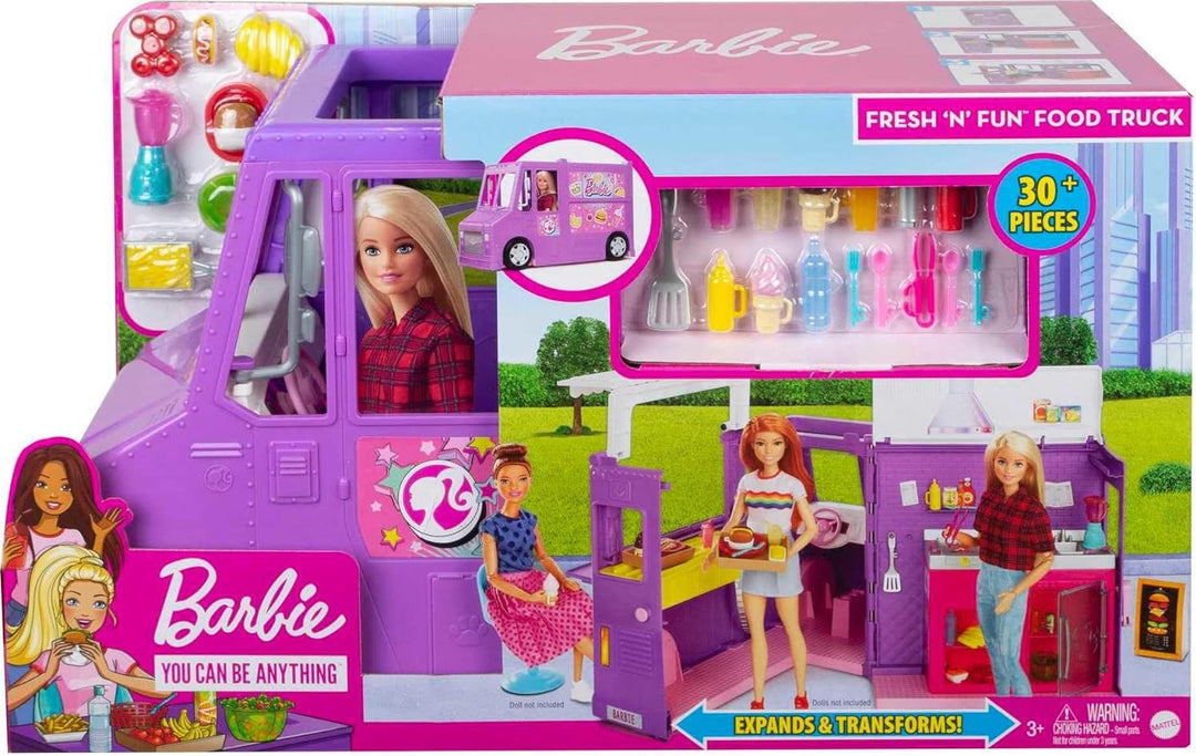 Barbie Fresh 'n' Fun Food Truck, lila Barbie Food Truck mit 30+ Barbie Zubehörteilen, ohne Barbie Pu