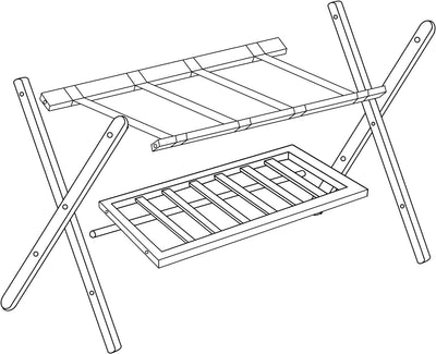 Relaxdays Kofferständer klappbar, Kofferhocker Holz, HBT: 54,5x66x44,5 cm, 2 Ablagen, Kofferaufbewah