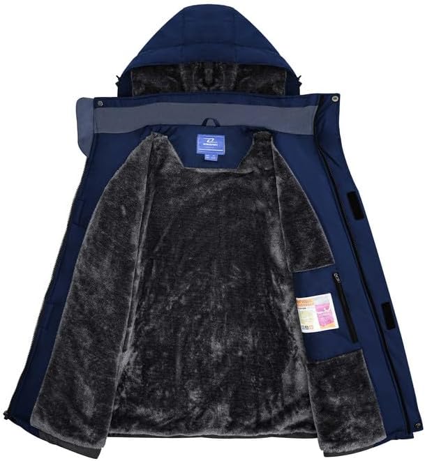 Zzkouine Herren Winter Wasserdichte Fleecejacke Warm Gefüttert Winterjacke Mit Kapuze Wasserabweisen