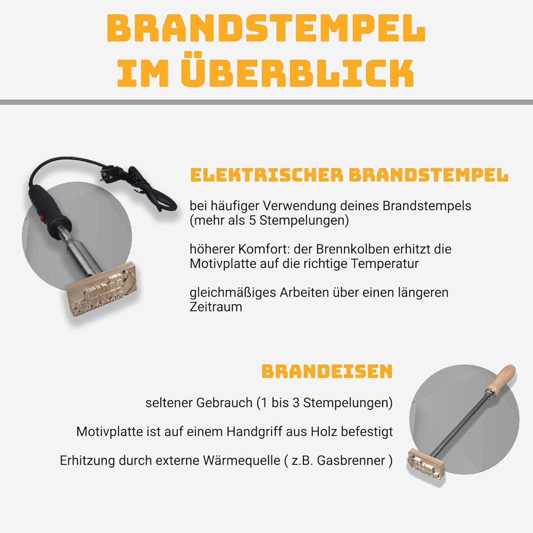 extern beheizter Brandstempel mit deinem Schriftzug für Holz, Leder, Pappe - personalisiertes Schrif