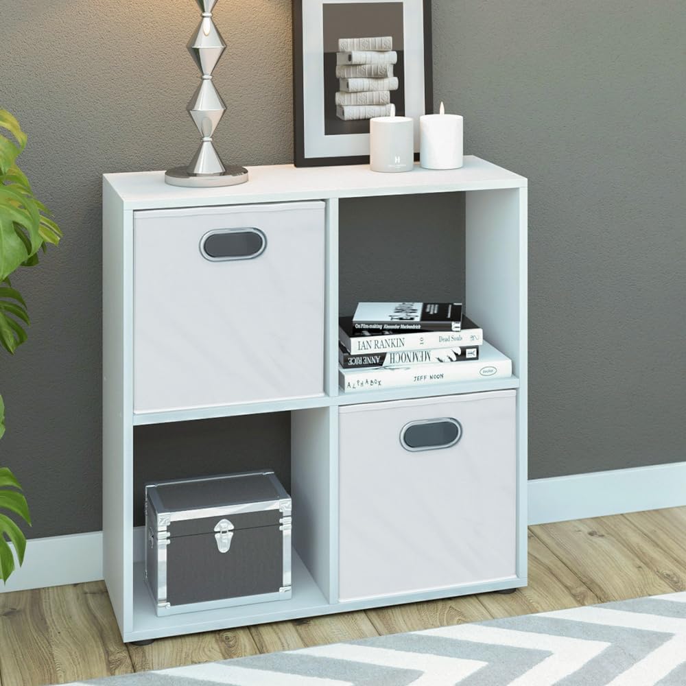 VICCO Bücherregal Tetra 4 Fächer Raumteiler Standregal Aktenregal Aufbewahrung (Weiss) Weiss 72x73x2