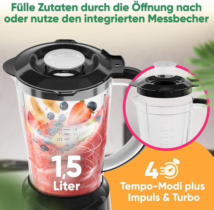 Bomann® Standmixer 500W | Mixer | BPA frei | 4-fach Edelstahl-Messer rostfrei | 1,5L Smoothie Maker