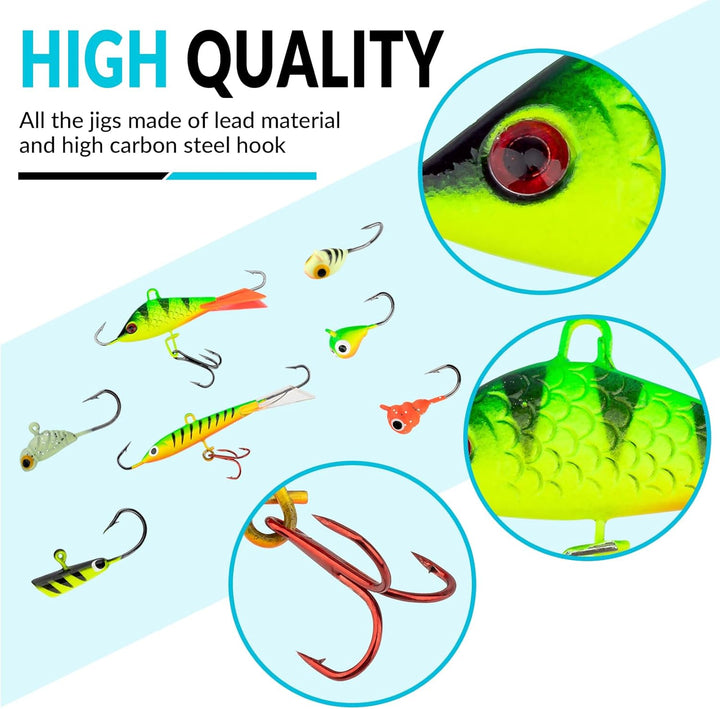 thkfish 31 Stück/50 Stück/Box Eisfischen Jigs Kopf Köder Angelhaken Kit für Winter Angeln Jiggen Zan