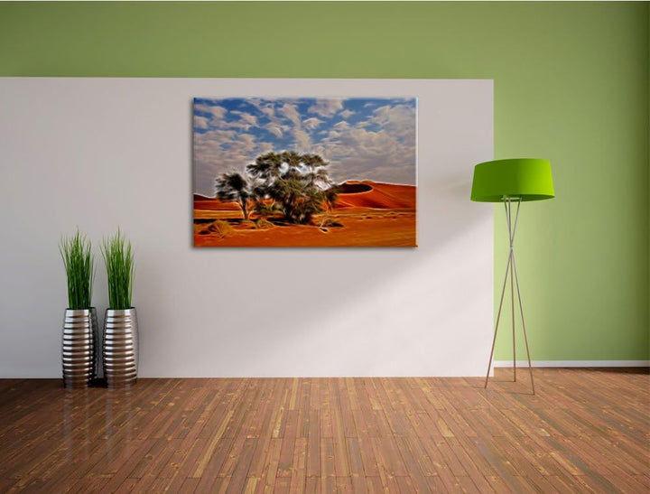 Wüstenlandschaft mit Bäumen Format: 120x80 auf Leinwand, XXL riesige Bilder fertig gerahmt mit Keilr