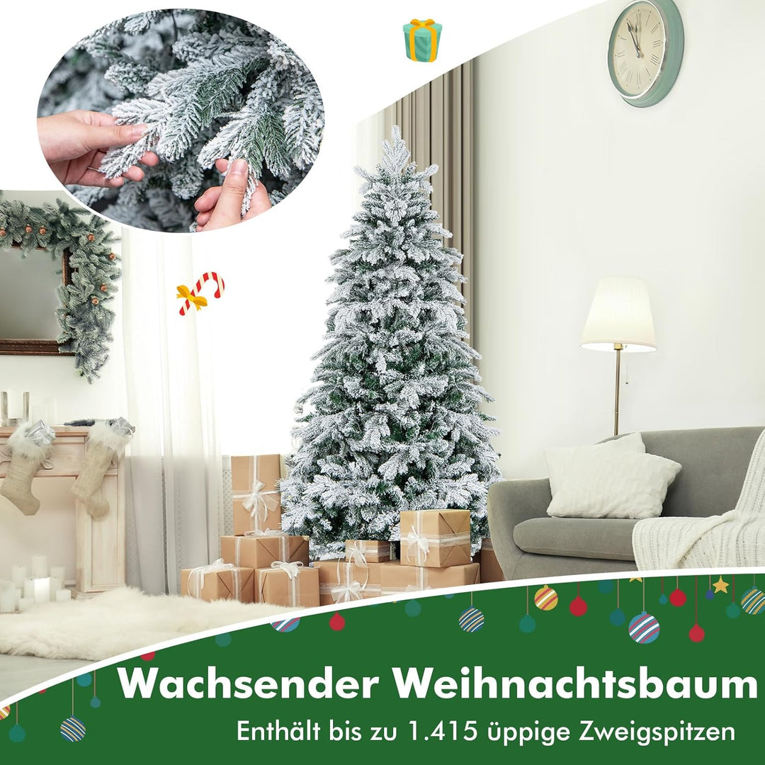 COSTWAY 180 cm Künstlicher Weihnachtsbaum mit Beleuchtung und Schnee, Tannenbaum mit 260 warmweissen