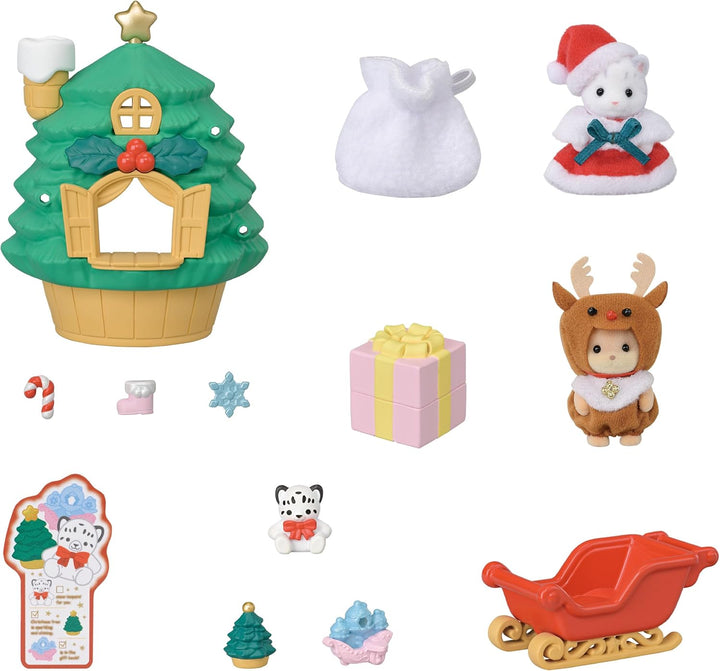 Sylvanian Families - 5822 Baby Santas Weihnachtshaus Spielset, Spielset mit Tierfigur,Schneeleopard,