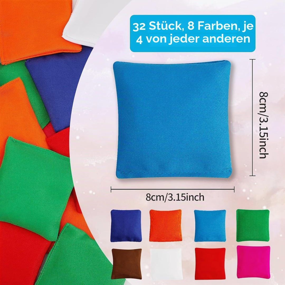 32 Stück Cornhole Säckchen, 8 × 8 cm Nylon Wurfsäckchen – Mini Bean Bags für Tossing, Kinder Outdoor