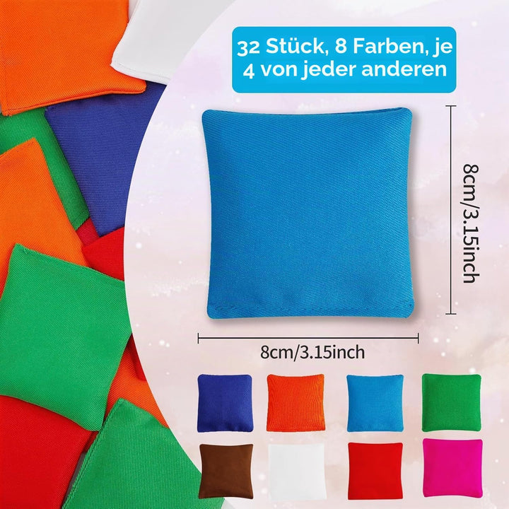 32 Stück Cornhole Säckchen, 8 × 8 cm Nylon Wurfsäckchen – Mini Bean Bags für Tossing, Kinder Outdoor