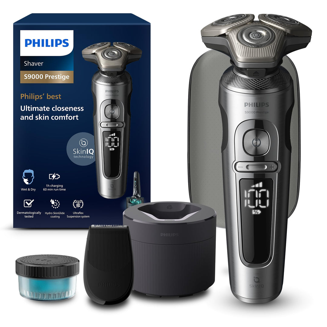 Philips Shaver S9000 Prestige, elektrischer Nass- und Trockenrasierer, helles Chrom, Lift & Cut-Rasi