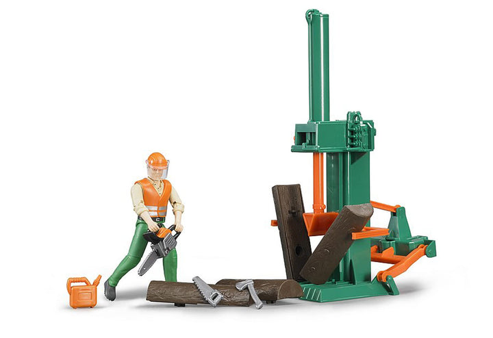bruder 62650 - Bworld Forstwirtschaftsset - 1:16 Spielzeug-Figur Holz Spaltautomat Holzspalter Walda