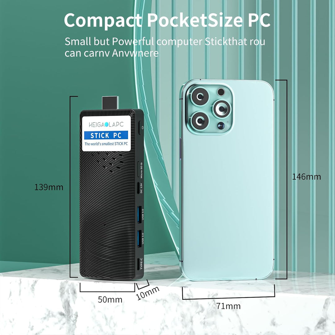 HEIGAOLAPC Mini PC Stick Win 11 Pro,Celeron N4000 4GB RAM 64GB eMMc Mini Computer, Dual WiFi 6.0/BT5