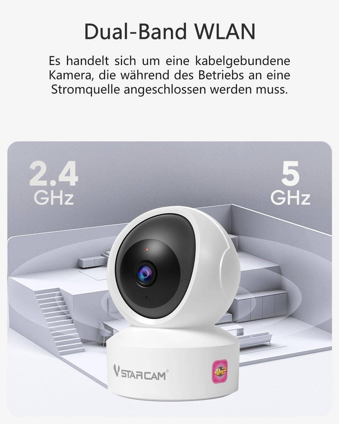 VSTARCAM 5G Überwachungskamera Innen - 2K QHD, 360° Dual-Band WLAN Indoor Hundekamera mit APP, Autom