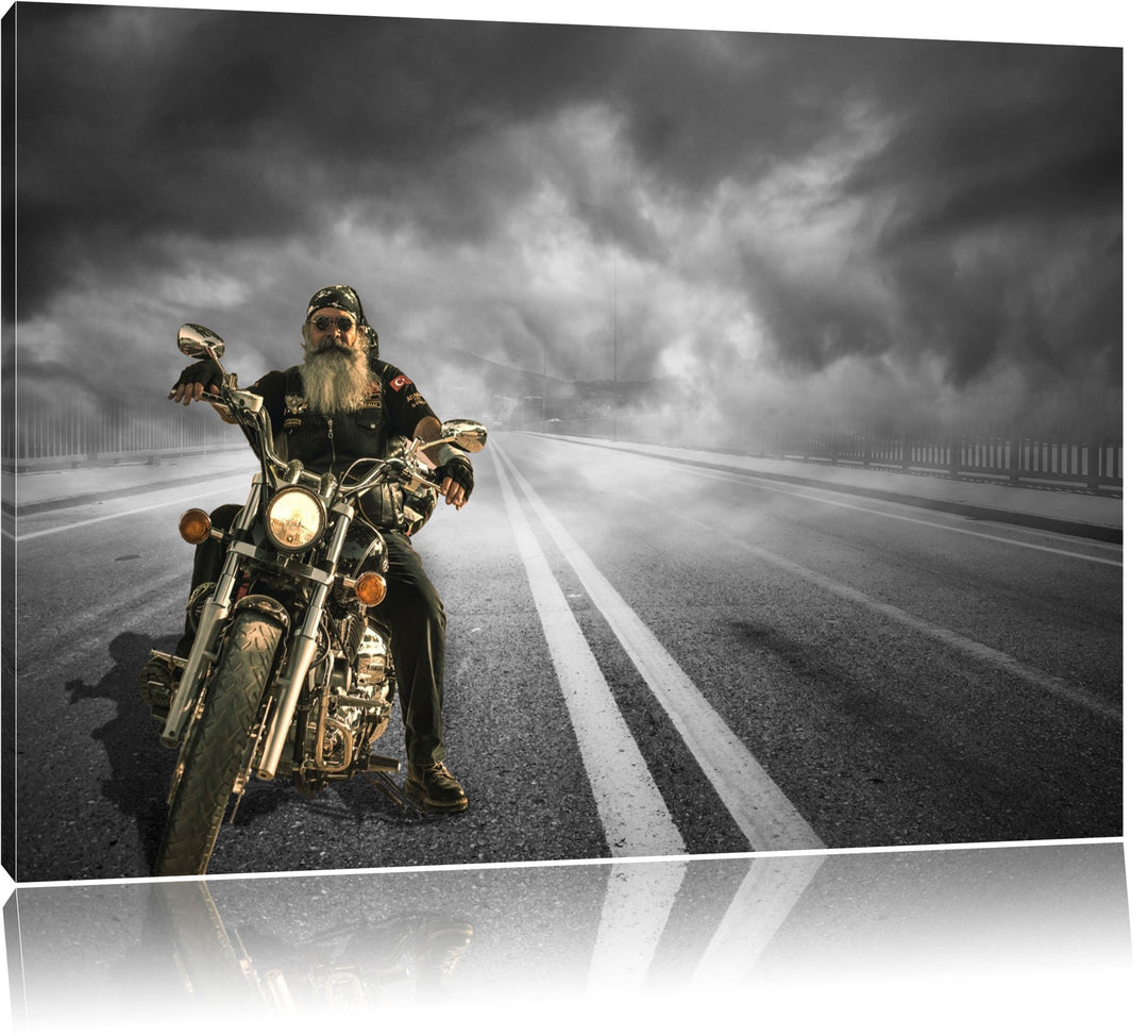 Pixxprint Biker auf Highway 100x70cm Leinwandbild Wandbild Kunstdruck, 100x70