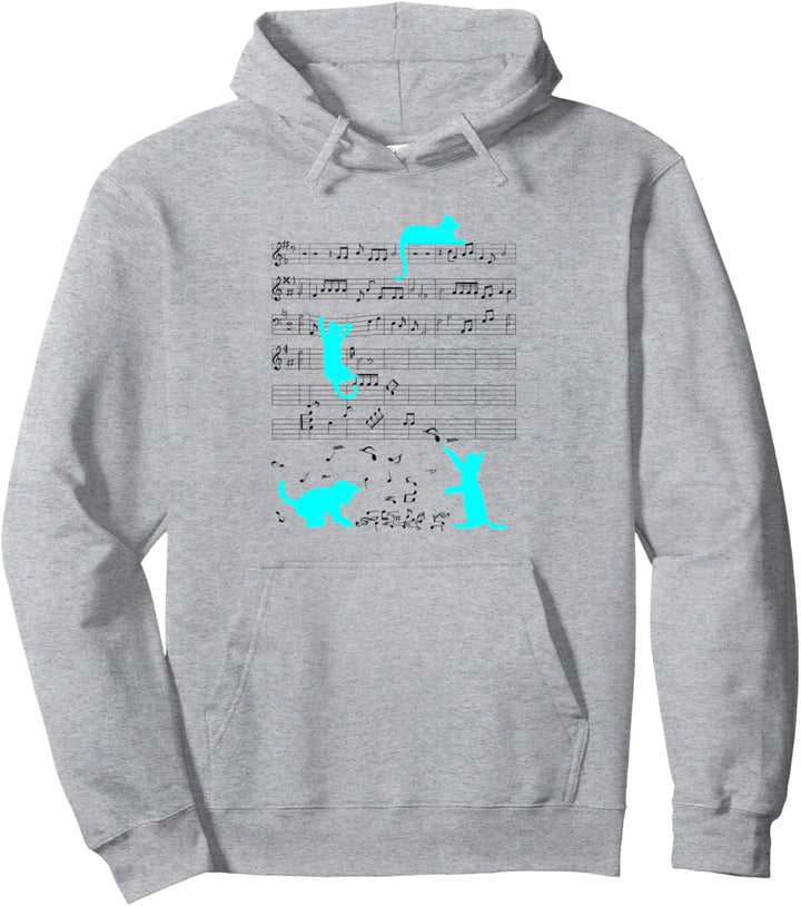Niedliche Katze Musiknote Musiker Blau Pullover Hoodie