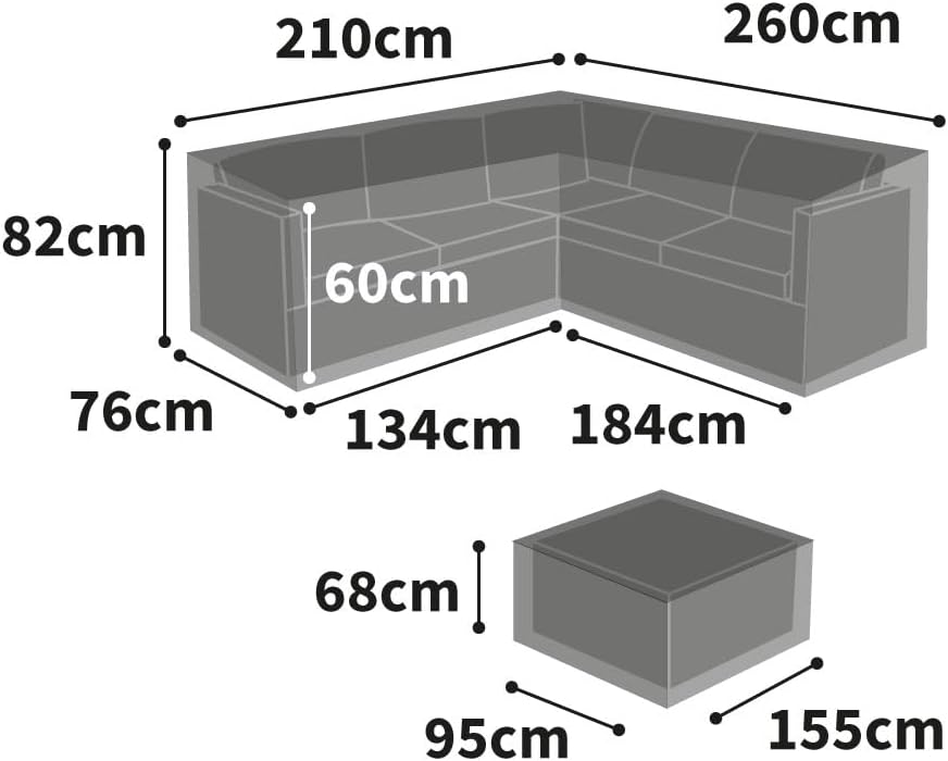 Bosmere Schutzabdeckung für Gartenmöbel-Set, L-Form Medium Right Side Long Schwarz, Medium Right Sid