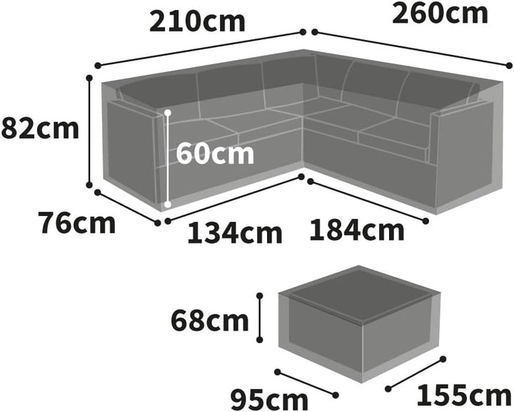 Bosmere Schutzabdeckung für Gartenmöbel-Set, L-Form Medium Right Side Long Schwarz, Medium Right Sid