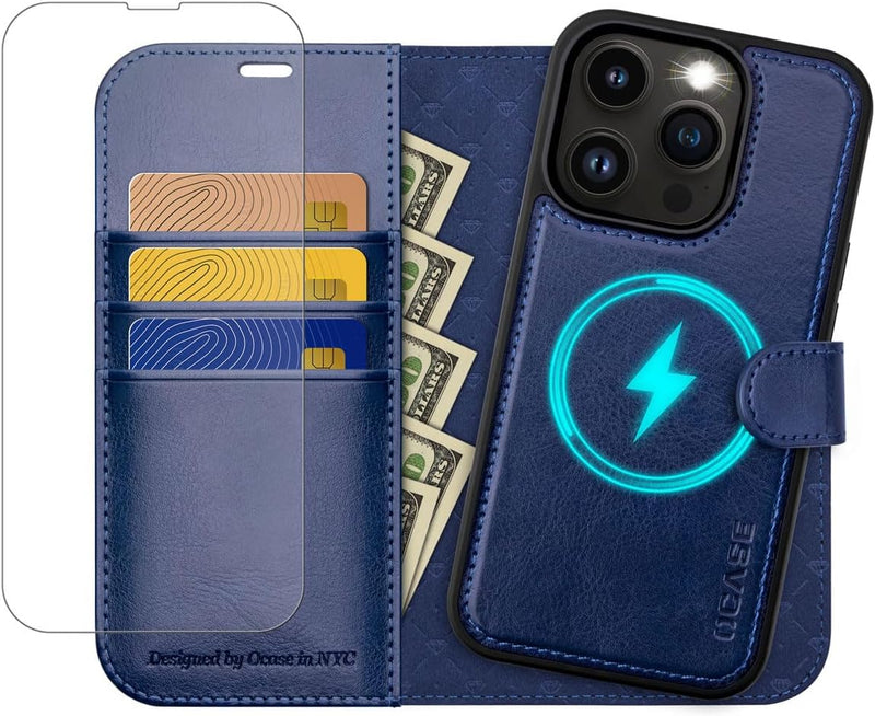 OCASE Hülle iPhone 14 Pro [Abnehmbare magnetische Hülle] [Kabelloses Laden] [Displayschutz] [Kartenf