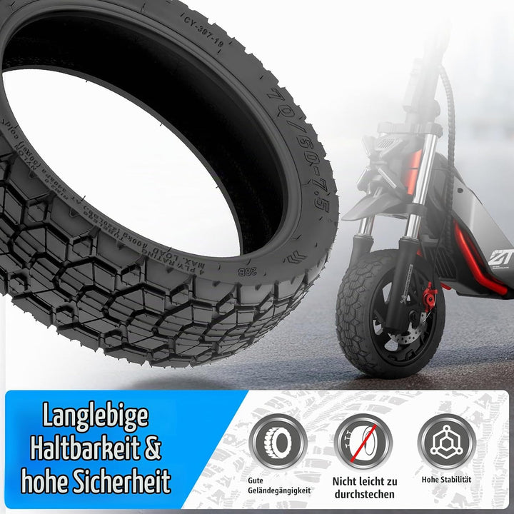 70/60-7.5 E Scooter Reifen Tubeless für 11 Zoll Räder - Offroad &amp; Geländetauglich - Ersatz-Vakuumrei