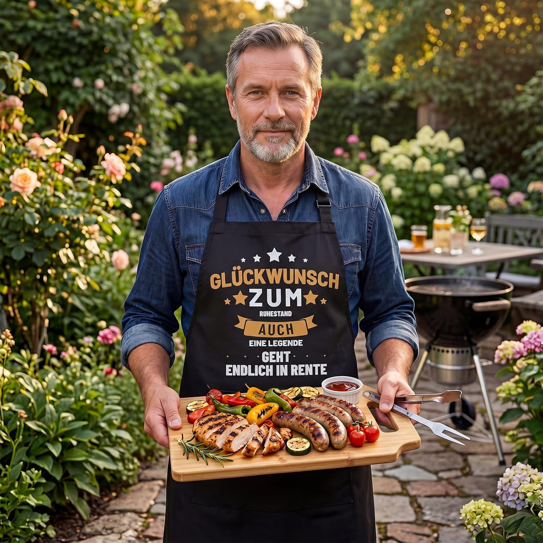 Defresit Ruhestand Geschenk Männer – Grillschürze, Bambus Schneidebrett mit Lustiges Geschenk zum Re